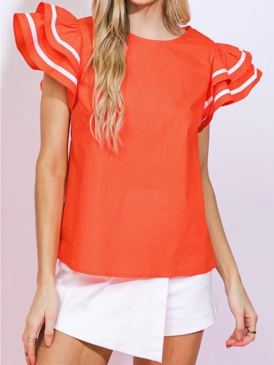 Flying Tomato Tops - Flying Tomato orange ruffled sleeve top blouse Medium